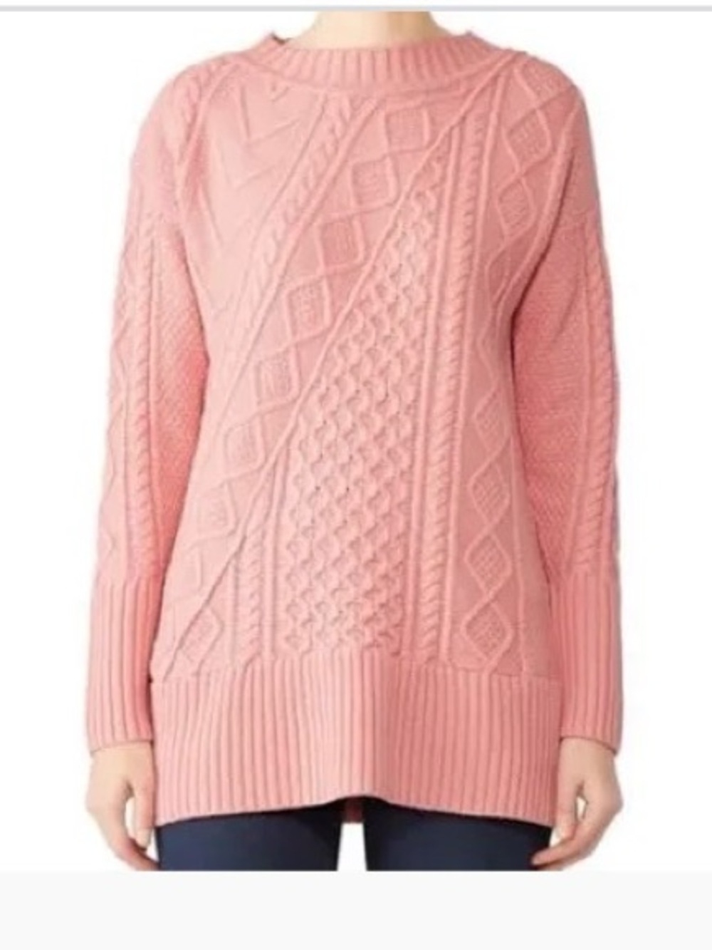 J.Crew Oversized Patchwork Cable-Knit Tunic Sweater Seashell Pink